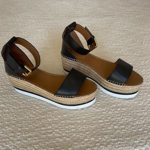 See by Chloé Women's Glyn Ankle-Strap Platform Wedge Sandals, Size 38/7.5